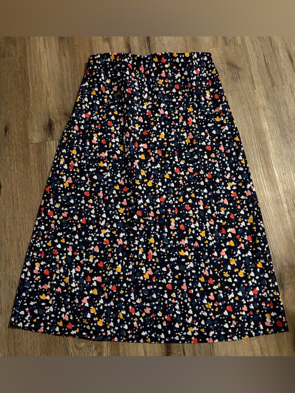 LOFT - Navy A-Line Skirt with Multi-Color Heart Print - Size SP